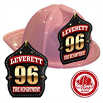 Custom Pink Hats with Black Leather-Look w/ Gold Numbers Shield