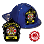 Custom Blue Fire Hat w/ Black Jr FF Cross Shield