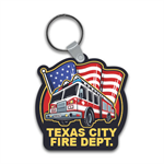 Custom Vinyl Key Tag - Fire Truck w/ Flag