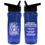 Custom Blue 18 oz Bottle w/ Flip Up Straw