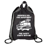Black Drawstring Backpack- Fire Truck