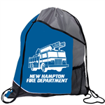 Blue Fire Truck Pocket Drawstring Backpack