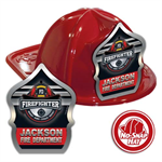 Custom Red Fire Hats w/ Silver Hat Logo/Firefighter Shield