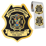 Custom Jr. Firefighter Stick-On Badge - Autism Awareness Ribbon - Gold