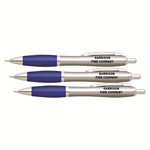 Imprinted Ballpoint Pen Silver w/ Blue Grip